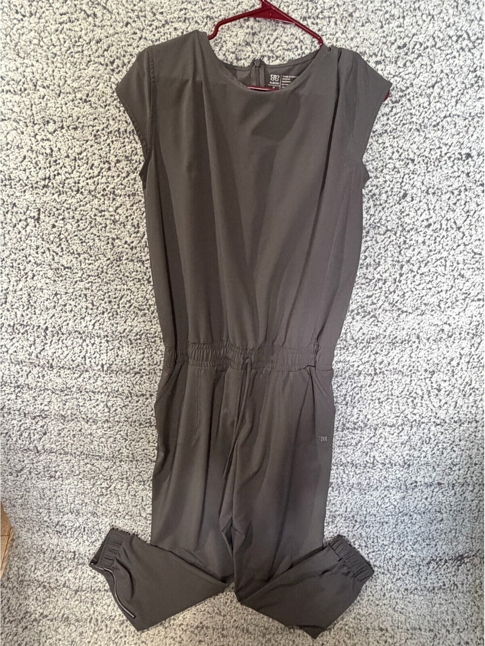 Albion Fit Women’s Medium Black Jumpsuit Romper Drawstring Athleisure Travel